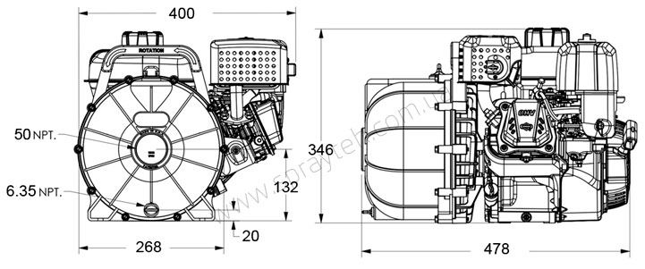 Розміри Мотопомпа PACER SE2BRL-E950 для КАС