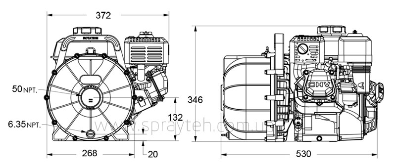 Розміри PACER Мотопомпа SE3BSL-E6HCP для КАС