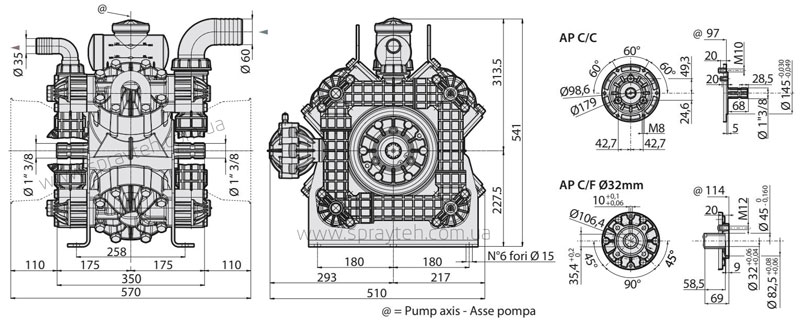 Розміри насоса Annovi Reverberi AR 380 LFP