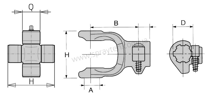 Розміри вилка 6 шліців карданного вала 1-3/8″z6 Bondioli